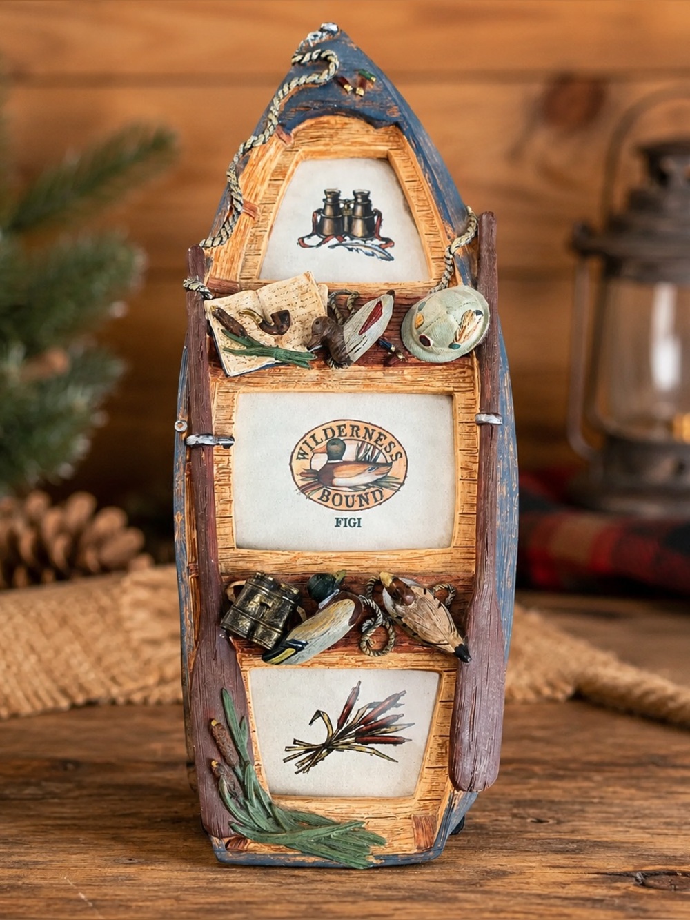 Wilderness Bound FIGI Duck Boat 3 Photo Frame Cabin Hunting Fishing Decor